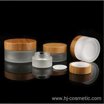 100g Environmental empty bamboo cosmetic lid frosted glass jars/cosmetic lotion bottles/cosmetic bottles and jars